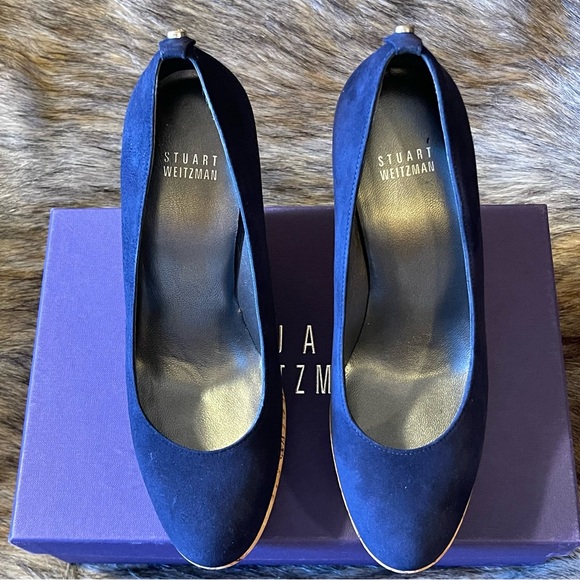 NIB Stuart Weitzman Corkswoon Blue Suede Platform Wedges Size 7 - Picture 4 of 14